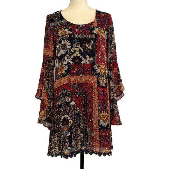 Altar'd State Dresses & Skirts - Altar’d State Tunic Boho 70’s Style Dress with Large Bell Sleeves Multi Color-Sm